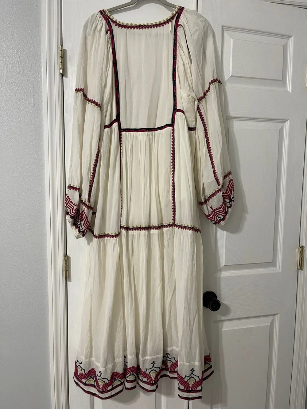 Free People Ivory Midi Dress with Red Embroidery